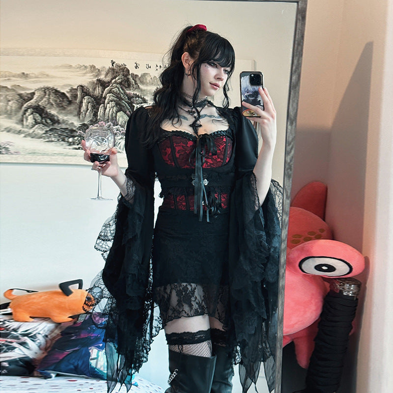 Women's Dark Goth Style Irregular Waistcoat Lace Versatile Flare Tops