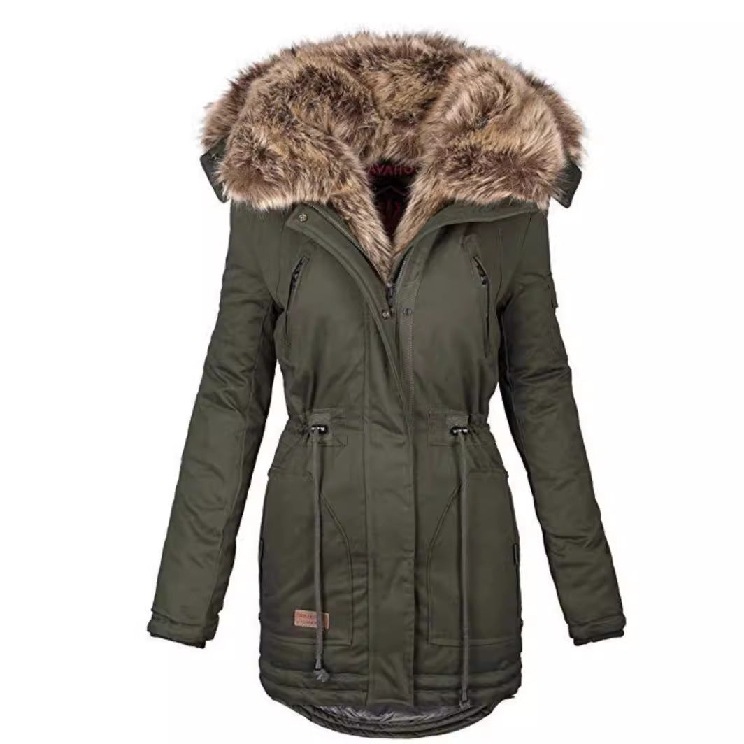 Women's Winter Warm Fur Collar Zipper Hooded Coats
