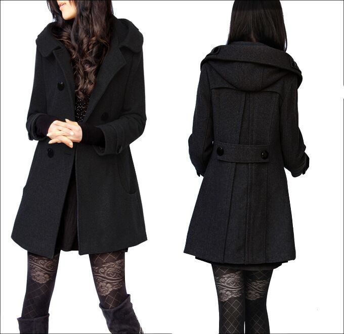Women's Winter Warm Woolen Long Sleeve Hooded Coats