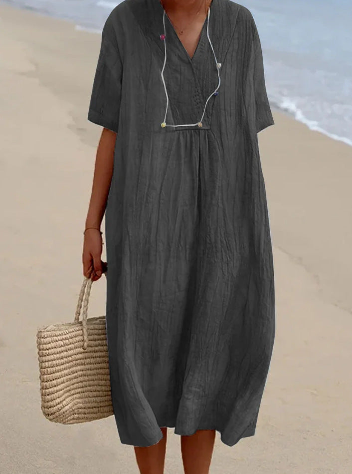 Women's Versatile Casual Solid Color Cotton Linen Dress