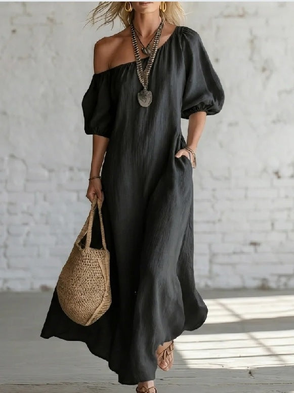 Women's Style Puff Sleeve Loose Slimming Large Dress