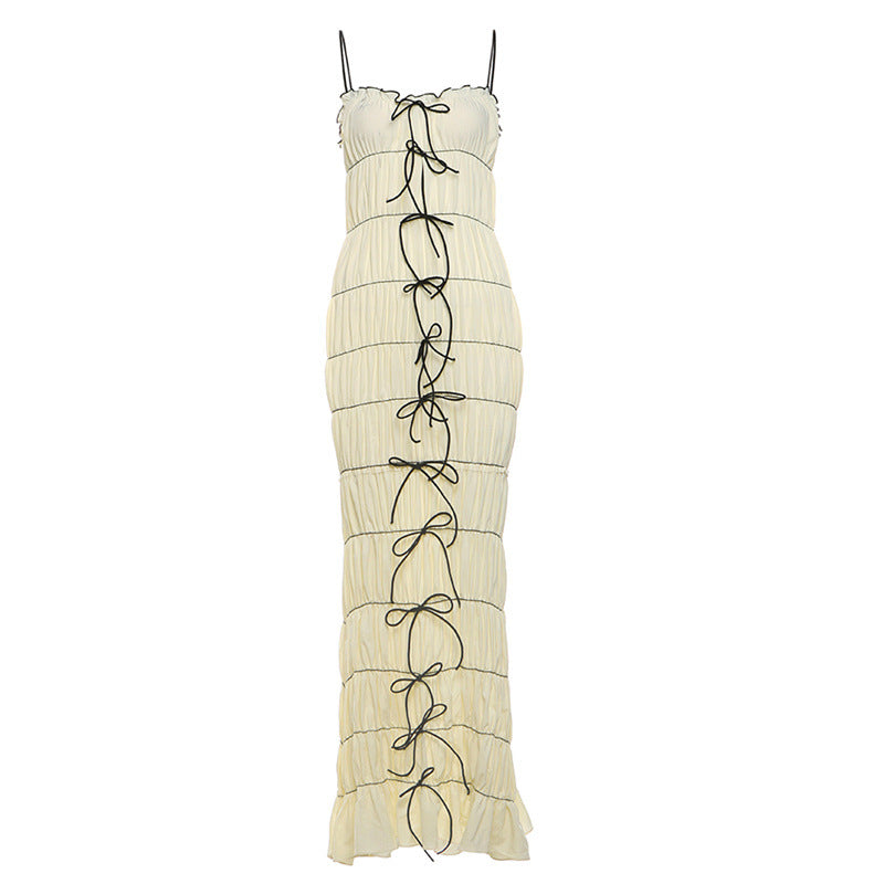Women's Style Pleated Waist Trimming Spaghetti Straps Clothing