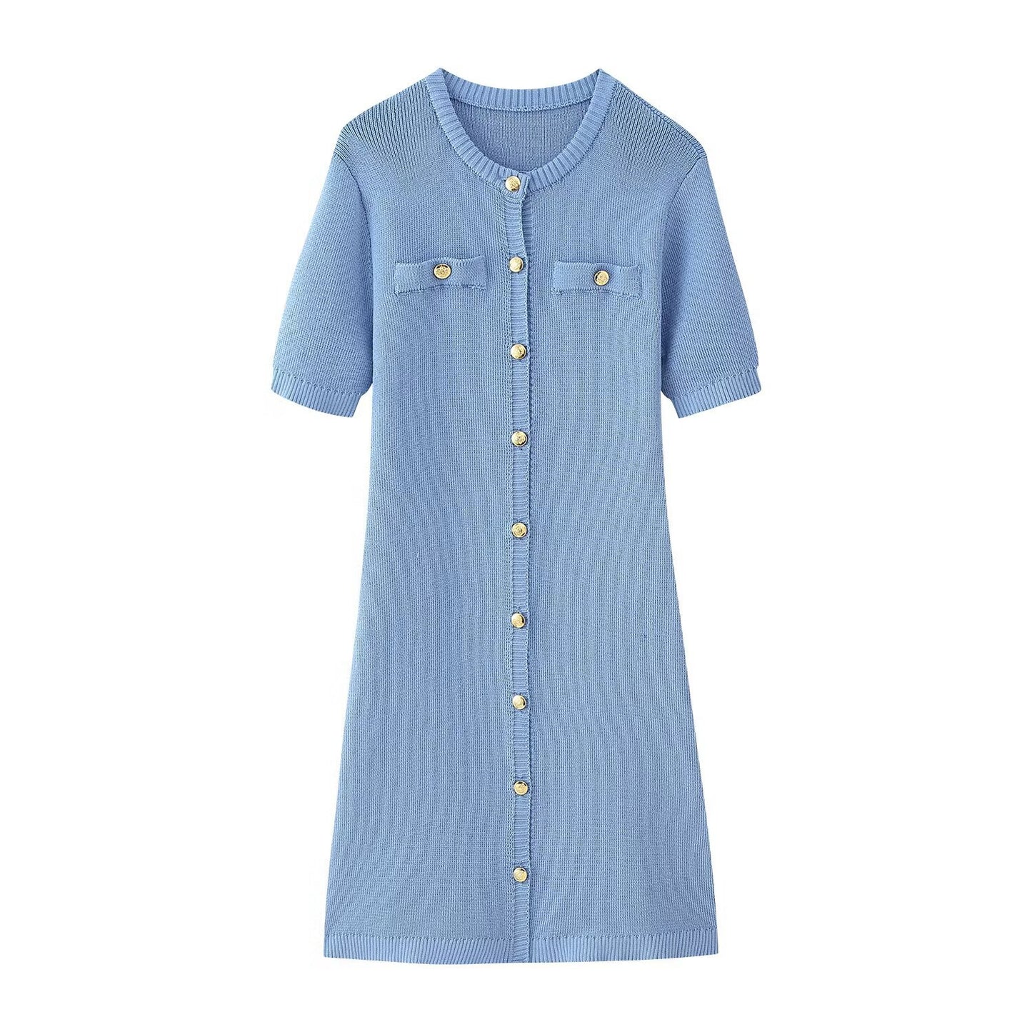 Women's Summer Fashion Round Neck Single-breasted Sleeve Dresses