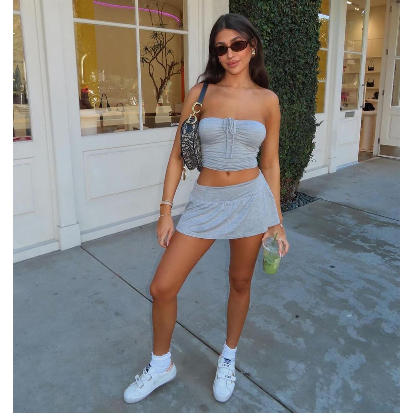 Women's Sexy Tube Pleating Two-piece Set Tops