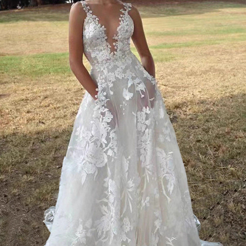 Women's Pettiskirt Lace Bridal Dress Sexy White Dresses