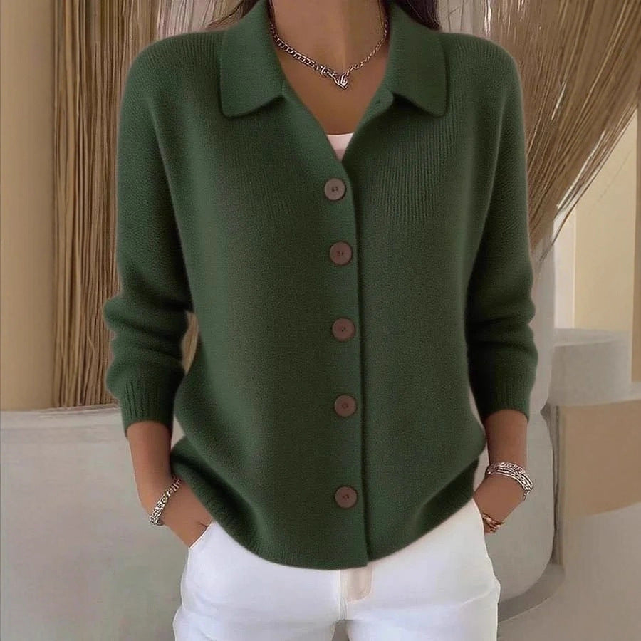 Women's Button Knitted Lapel Solid Color Casual Sweater