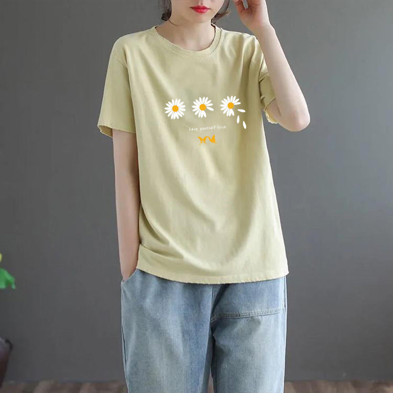 Women's T-shirt Summer Mother's Printed Loose Korean Blouses