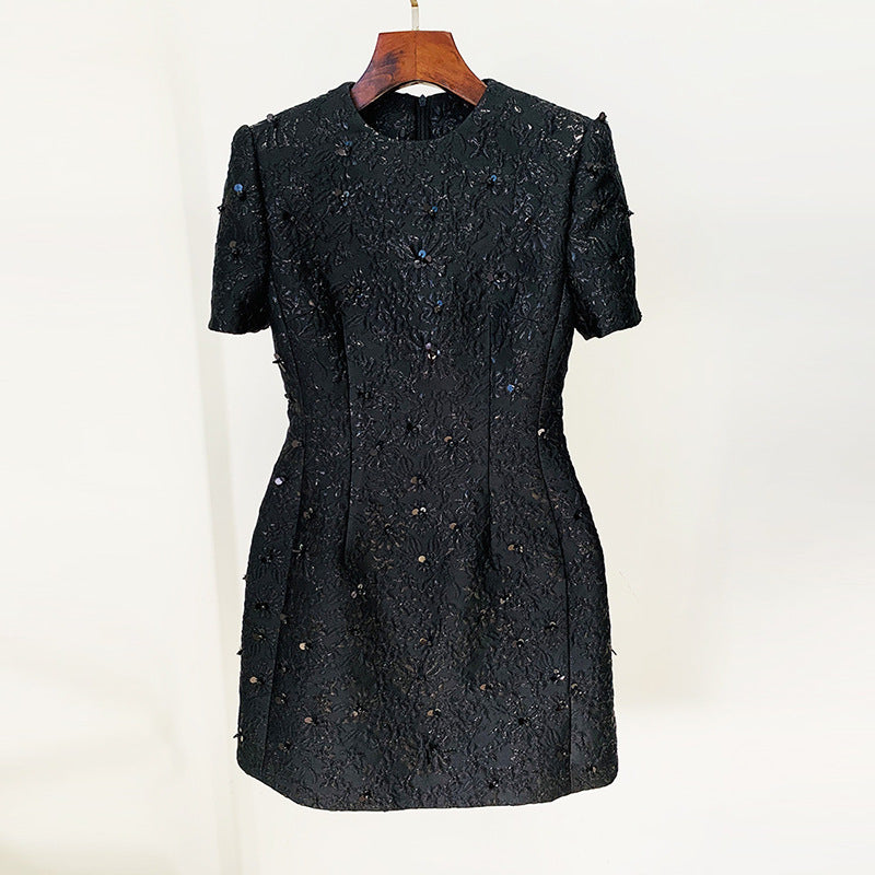 Fashion Elegant Graceful Jacquard Beaded Sleeve Dress