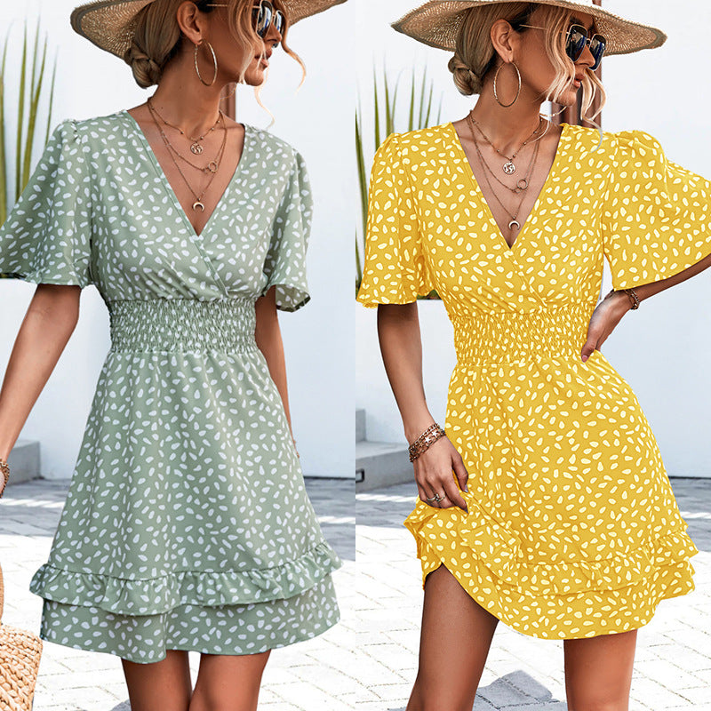 Innovative Casual Sexy Ruffle Sleeve Smocking Dress
