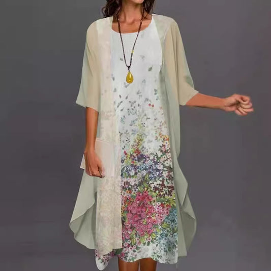 Summer Printed Long Sleeve Loose Two-piece Dress