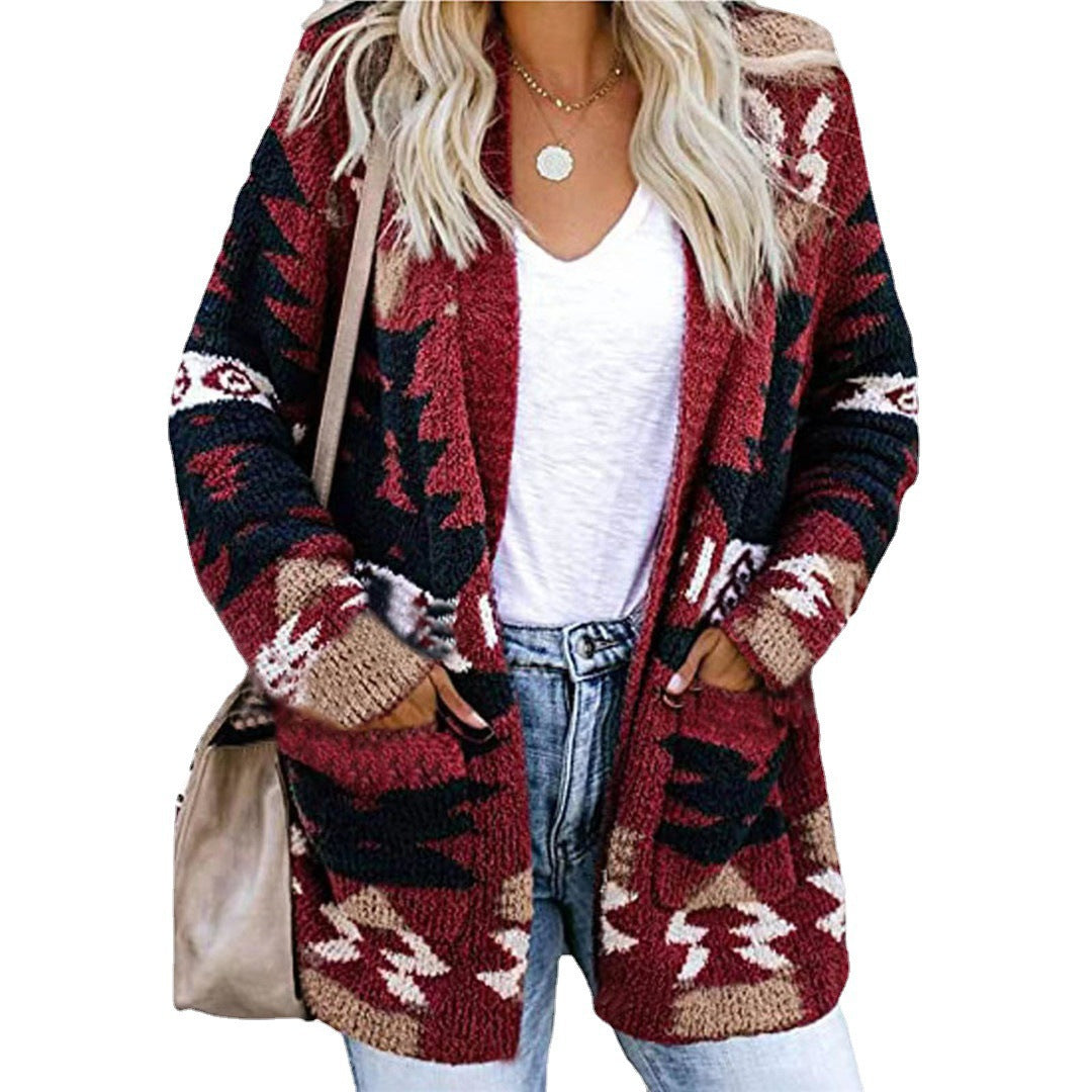 Women's Loose Halloween Christmas Style Printed Knitted Long Women's Sweater