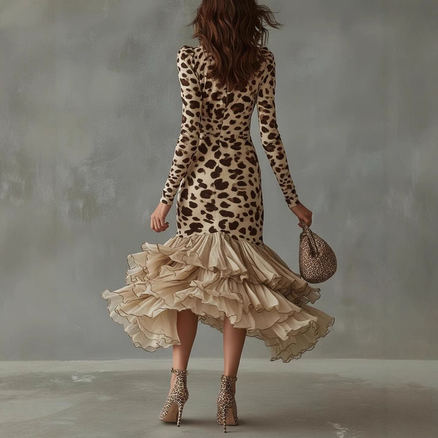 Women's Long-sleeved Digital Printing Stone Pattern Stitching Dresses