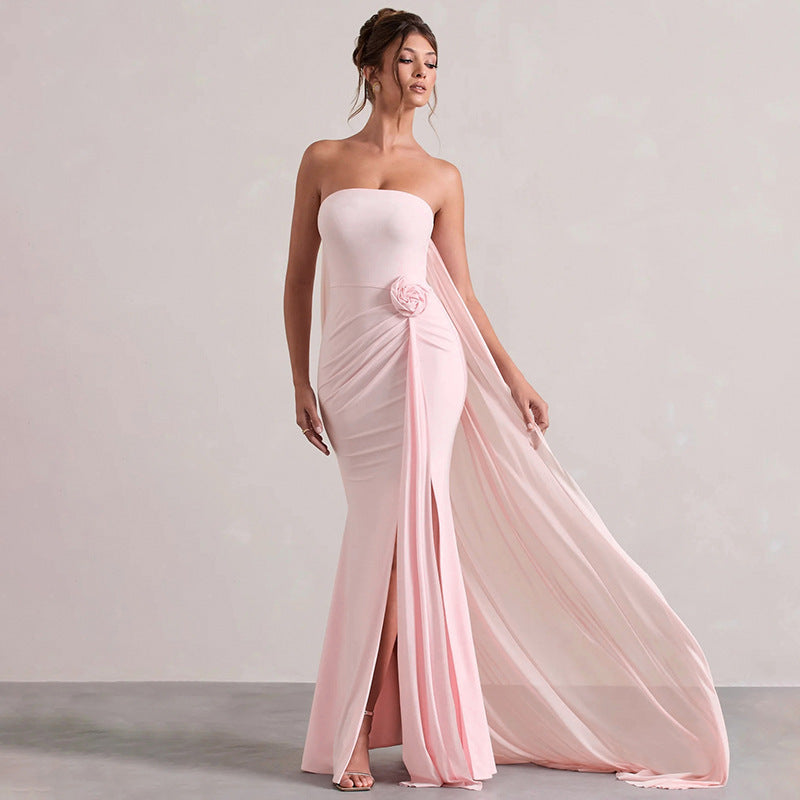 Women's Temperament Pure Color Sexy Bandeau Sheath Dress