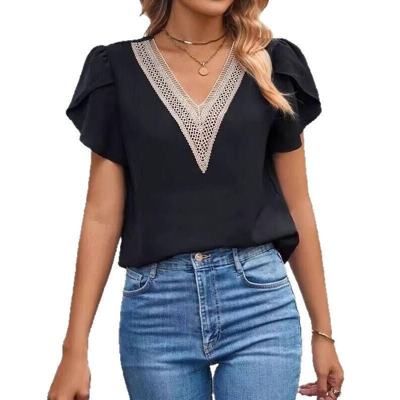 Collar Sleeveless Simple Summer Solid Color Blouses