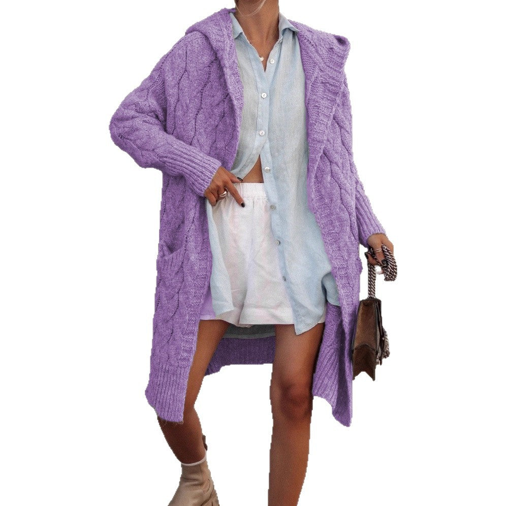 New Classic Beautiful Trendy Long Hooded Knitwear