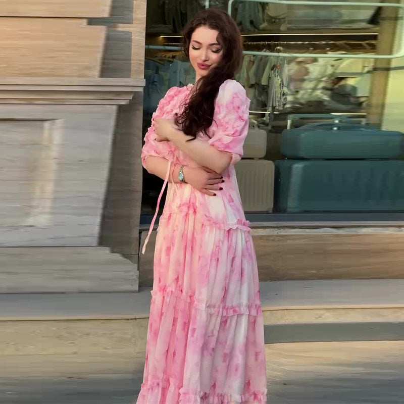 Women's French Gentle Stitching Pink Elegant Dress Dresses