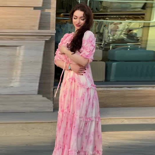 Women's French Gentle Stitching Pink Elegant Dress Dresses