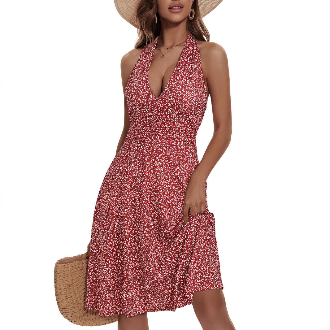 Women's Halter Bohemian Pocket Elastic Waist Simple Vests
