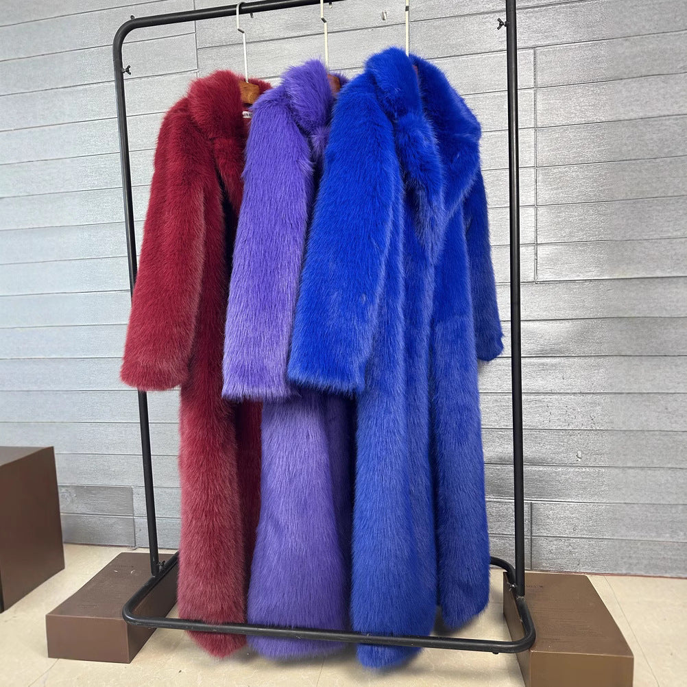 Women's Imitation Plush Furry Fur Extended Collar Coats