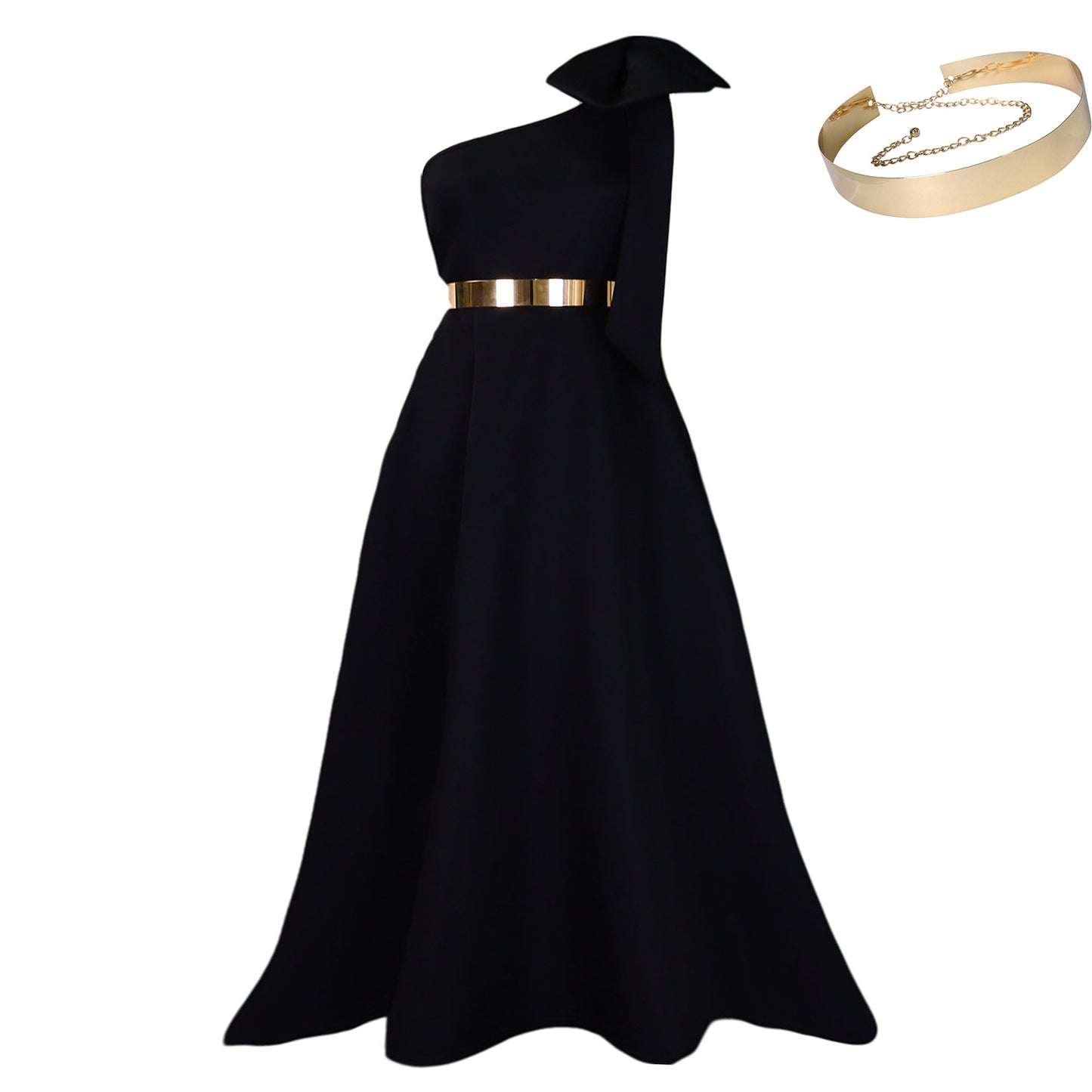 Oblique Shoulder Bow Banquet Formal Long Dress