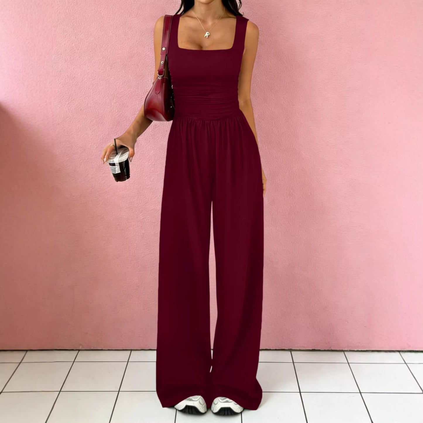Solid Color Sexy Wide Leg Two-piece Fashion Casual Suit