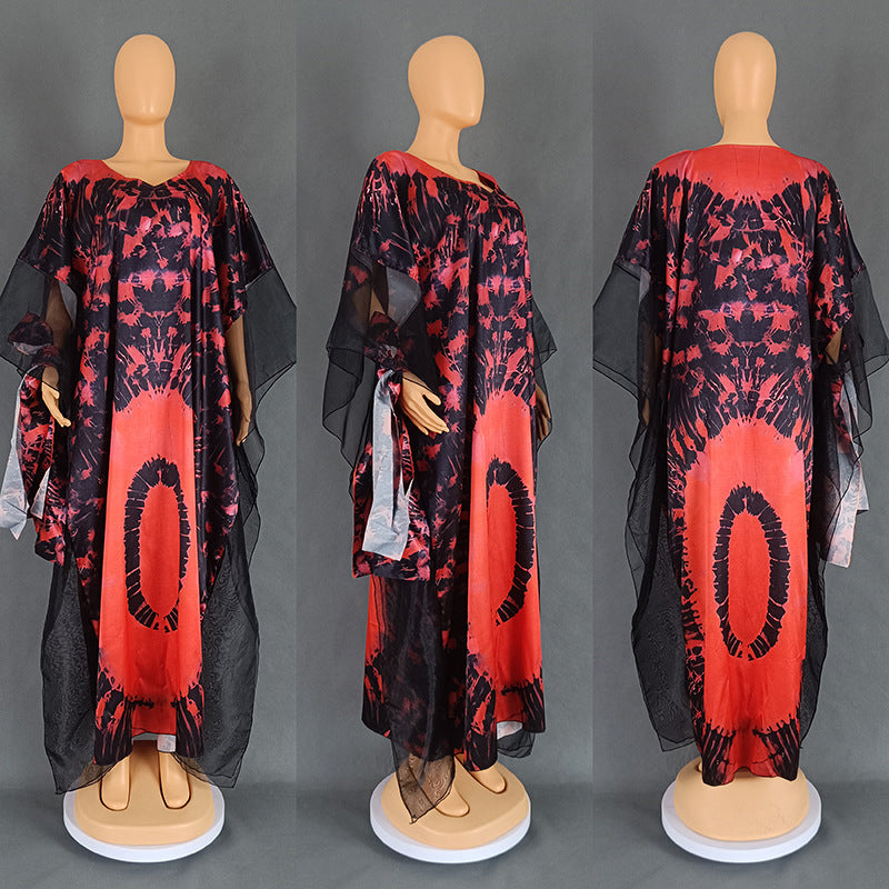 Women's Ethnic Style Retro Long Gown Mesh Dresses