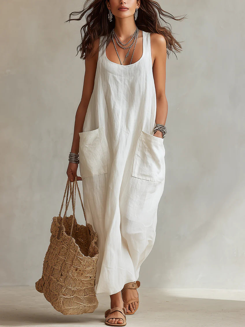 Women's Summer Elegant Casual With Big Pockets Strap Dress