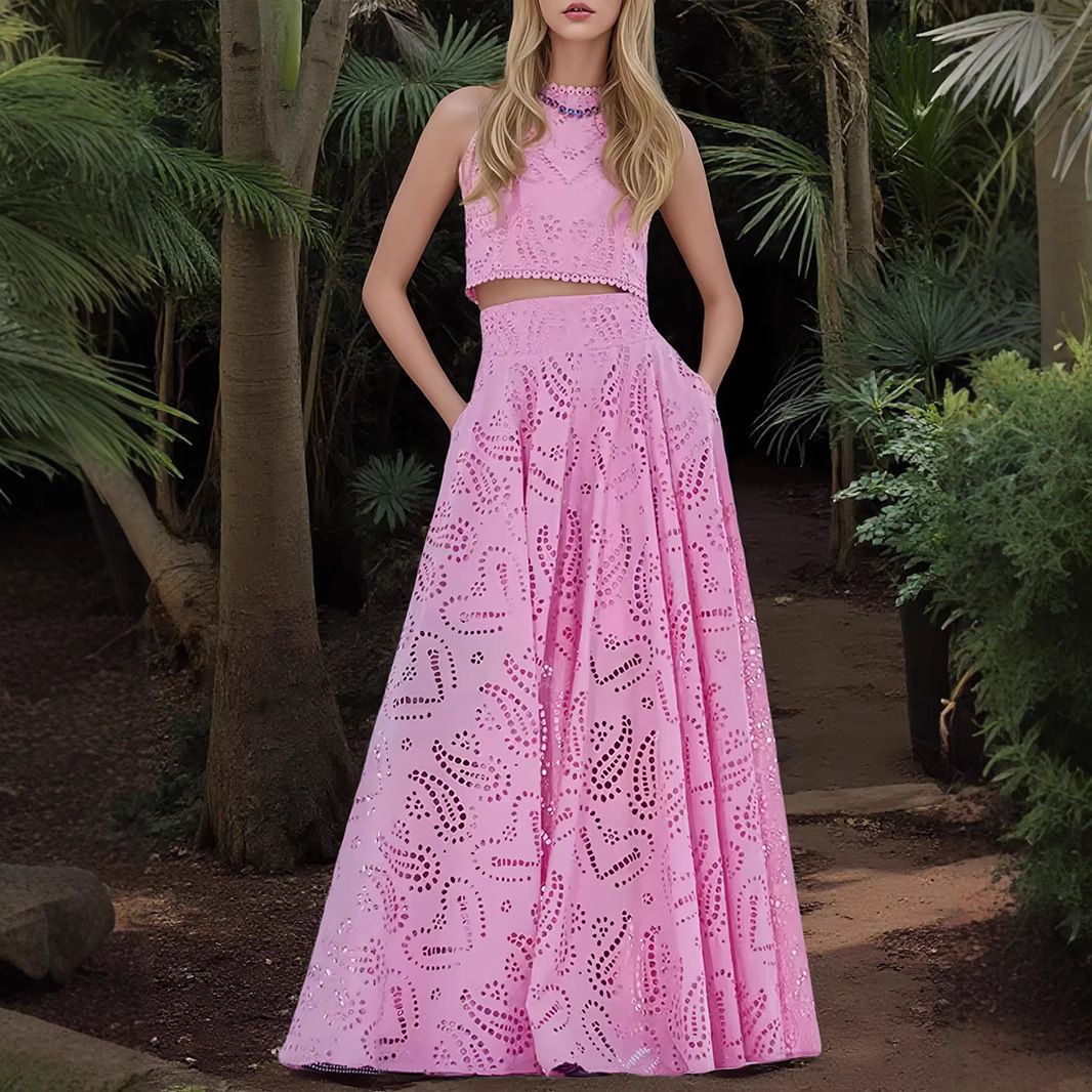 Women's Fashion Sleeveless Pocket Maxi Dress Two-piece Suits