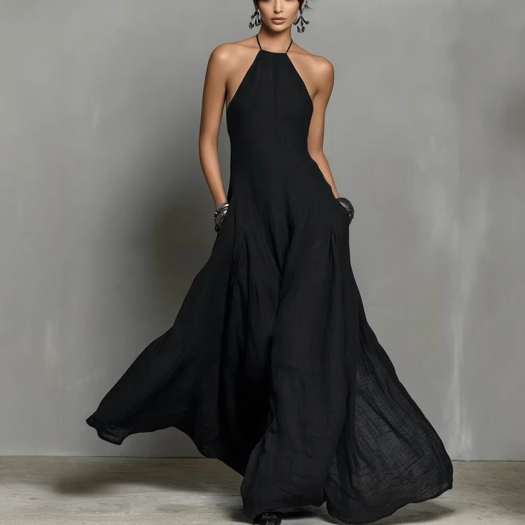 Cotton Linen Blended Simple Backless Sleeveless Dress