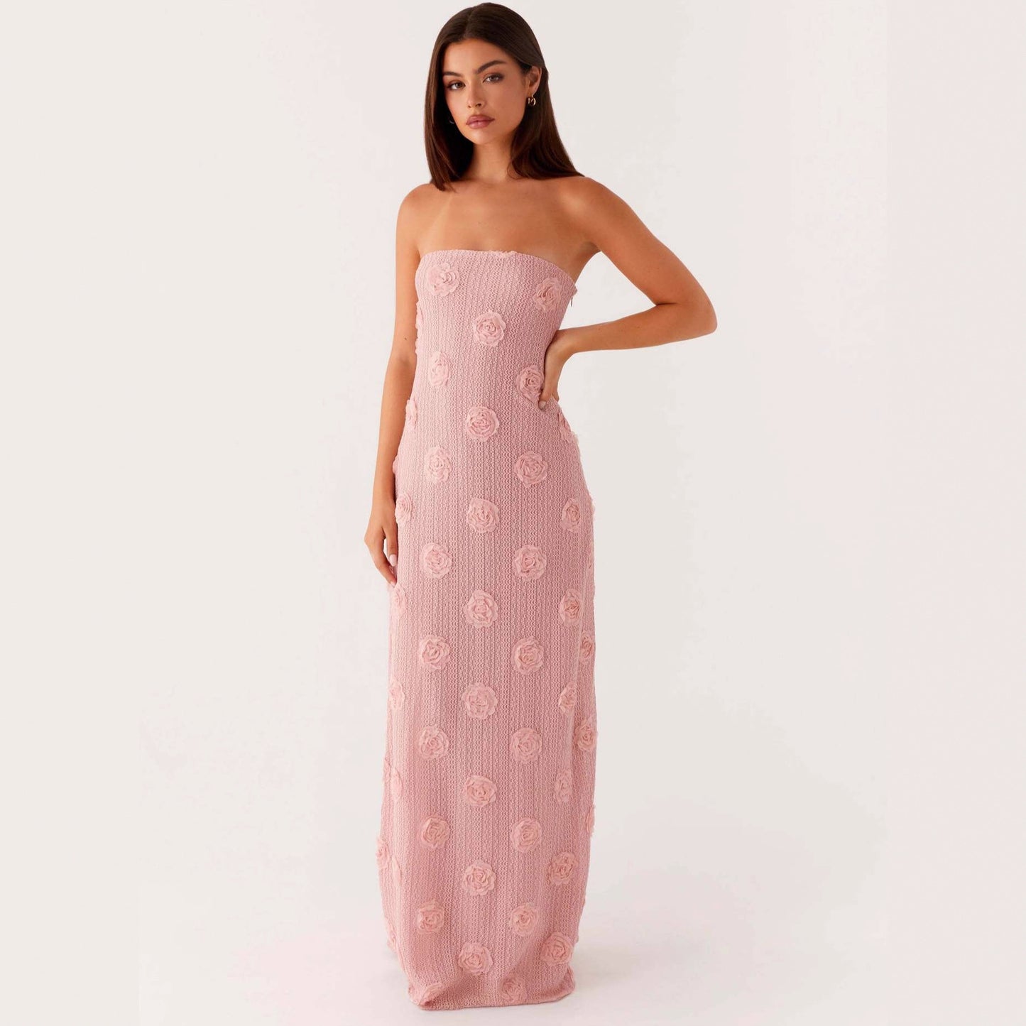 Knitted Hip Three-dimensional Flower Backless Vacation Style Dress