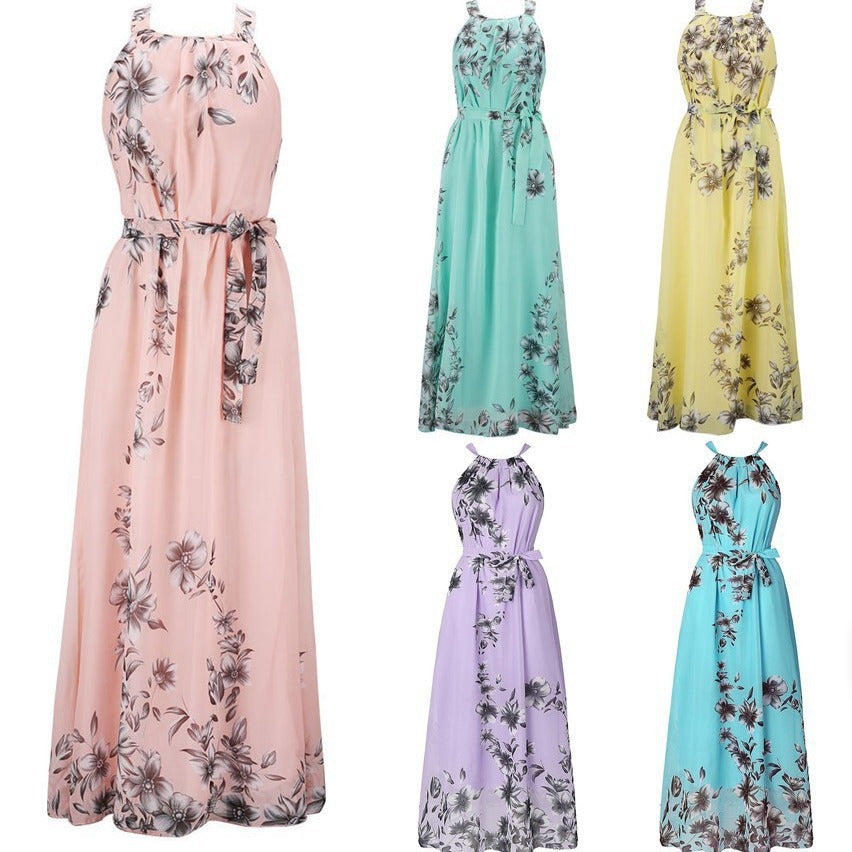 Women's Summer Bohemian Printed Chiffon Dress Beach Dresses