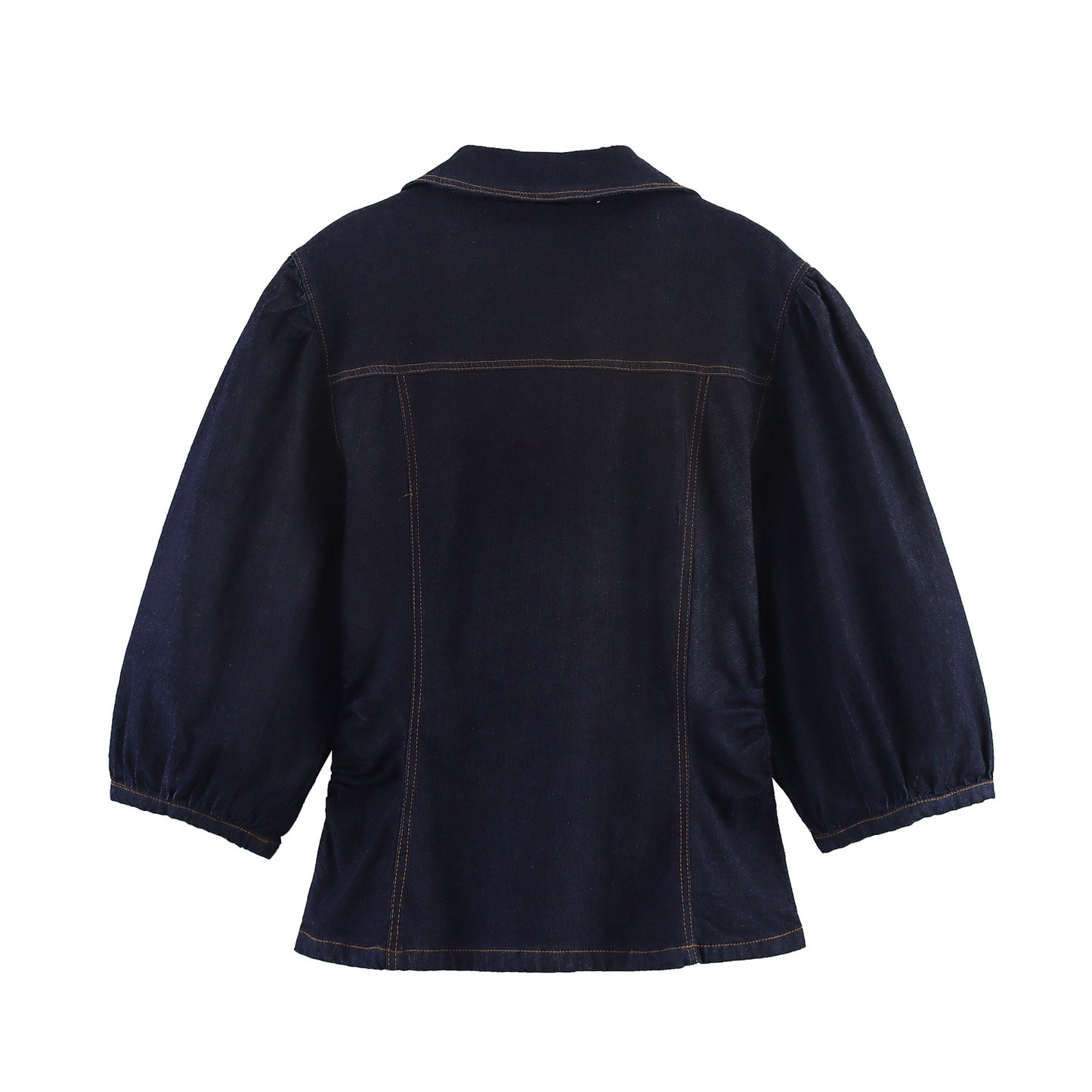 Women's Slim Denim Puff Sleeve Shirt Flared Suits