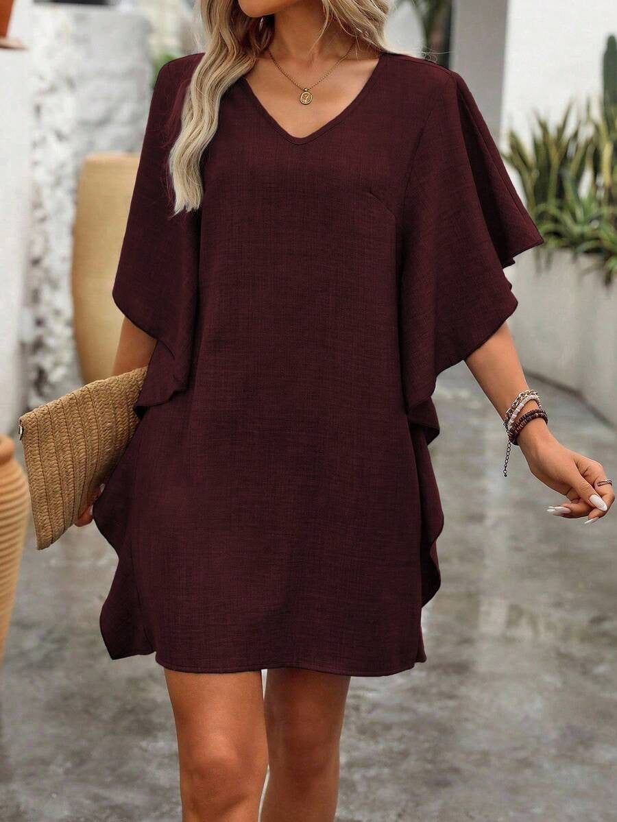 Women's Summer Solid Color Loose Lotus Leaf Dress