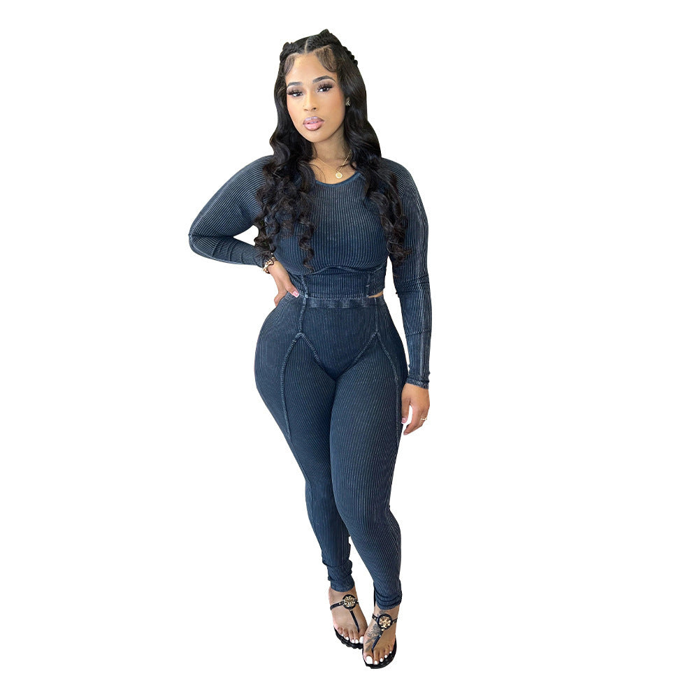 Women's Sexy Sunken Stripe Long Sleeve Sports Suits