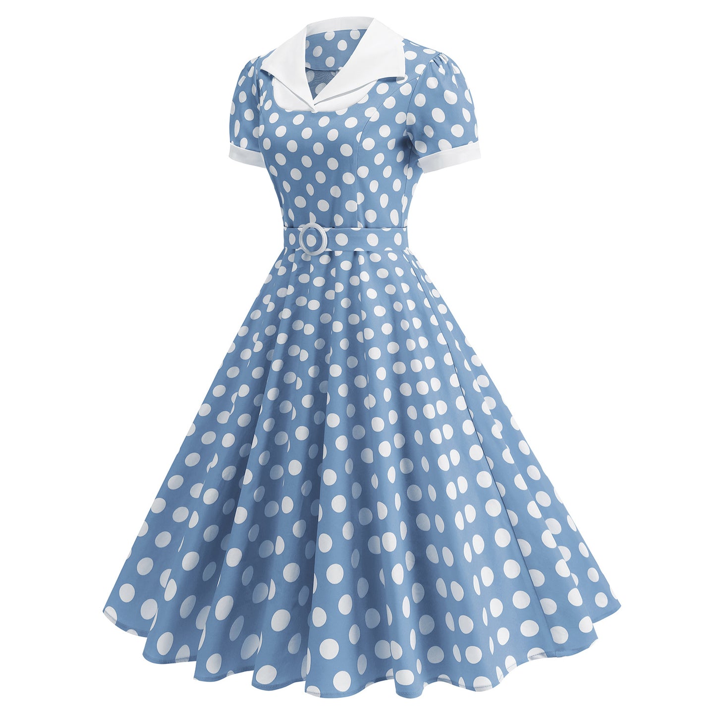 Style Royal Court Fresh Fake Two-piece Color Effect Collar Polka Dress
