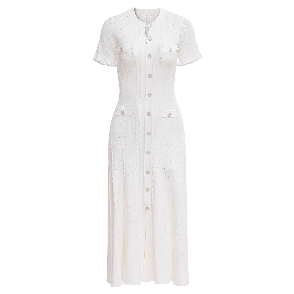 High Quality French Style Temperament Sleeve Hollow Thread Dresses