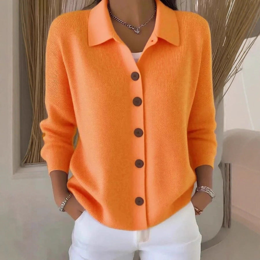 Women's Button Knitted Lapel Solid Color Casual Sweater
