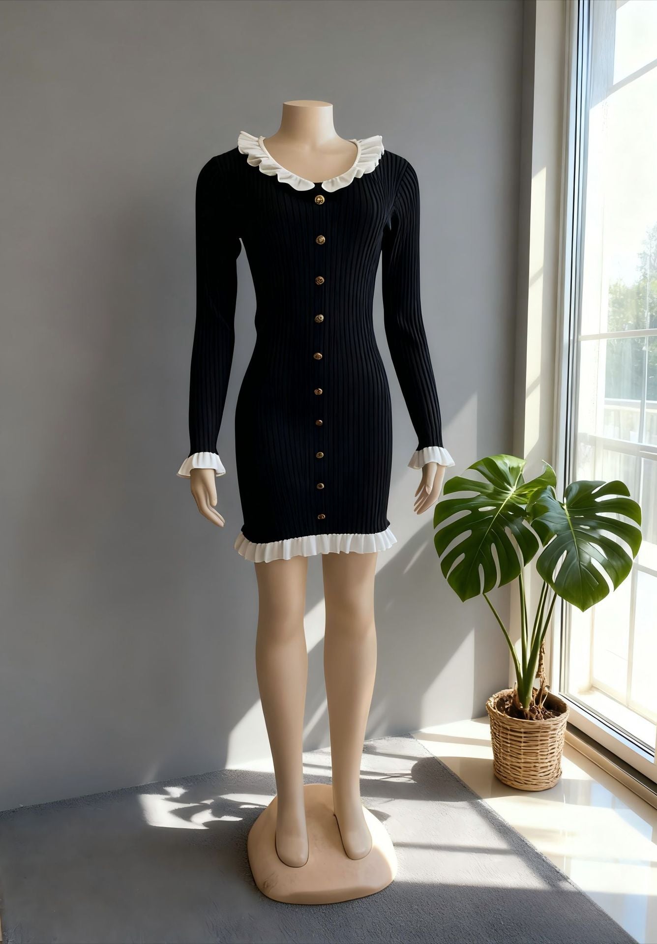 Women's Source Classic Style Sunken Stripe Knitted Dress