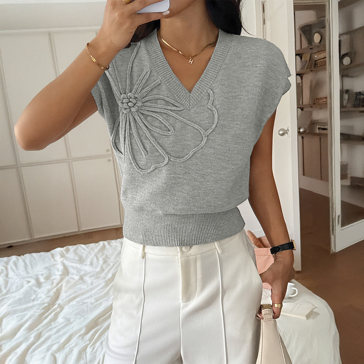 Women's Leisure Vacation Deep V Neck Solid Color With Women's Sweater