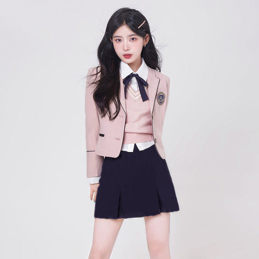 Women's Pink Korean Drama Preppy Style Autumn Women's Sweater