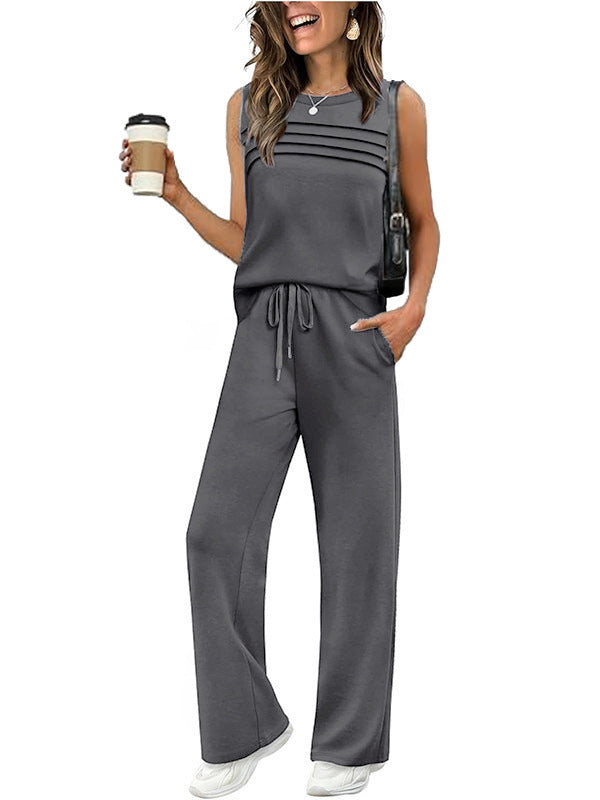 Trendy Glamorous Women's Pleated Two-piece Set Vests