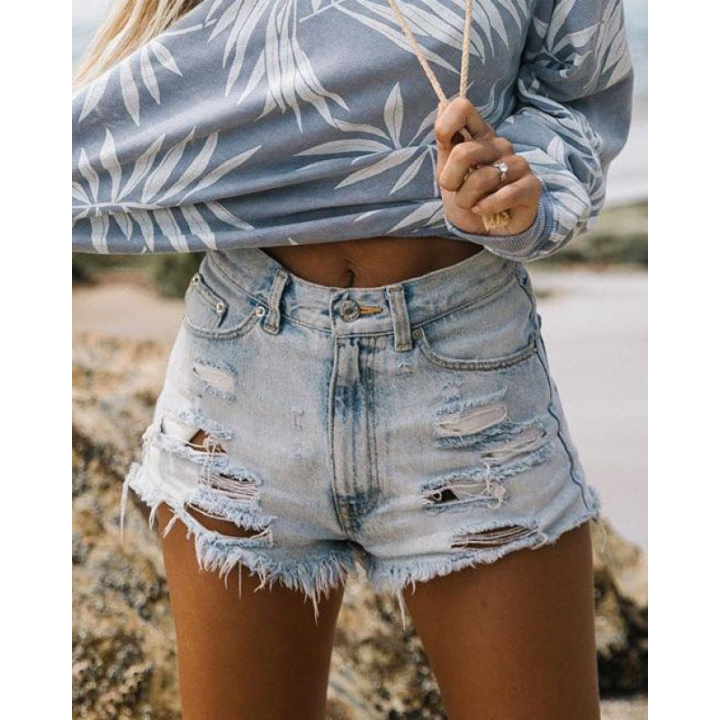 Women's Waist Ripped Tassel Washed Do The Old Shorts