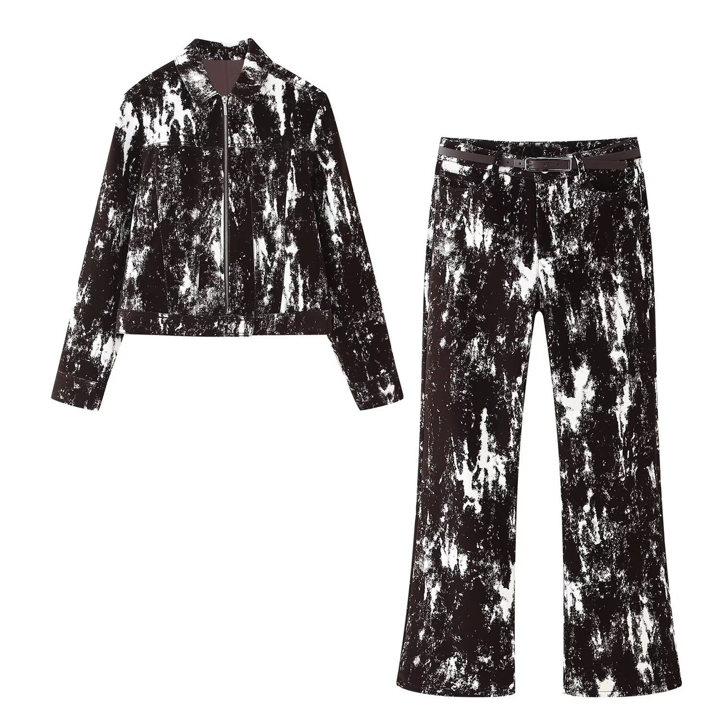 Women's Animal Print Flocking With Belt Suits