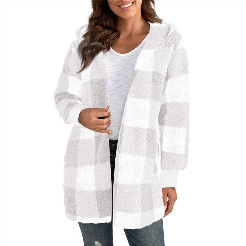 Women's Loose Plaid Color Stitching Knitted Fashion Coats