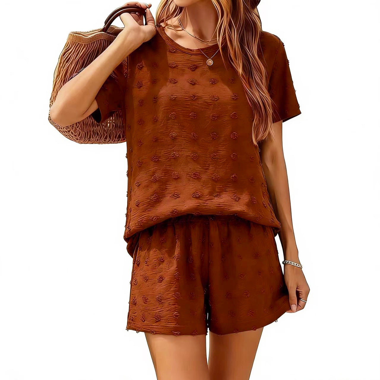 Women's Ice Silk Ball Fabric Loose Sleeve Fashion Casual Suit