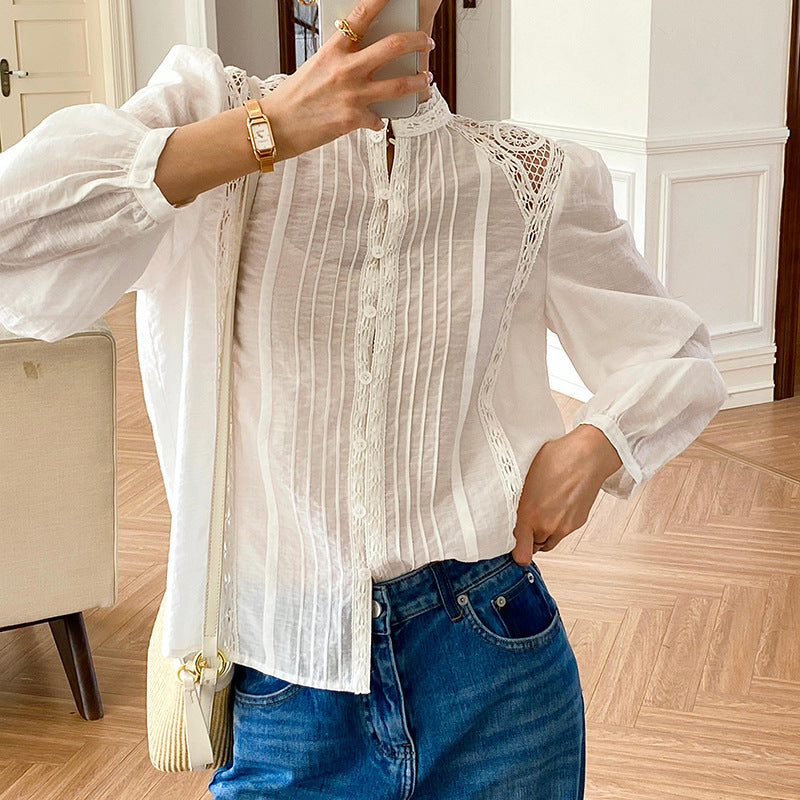 Women's French Style Design White Shirt Long Blouses