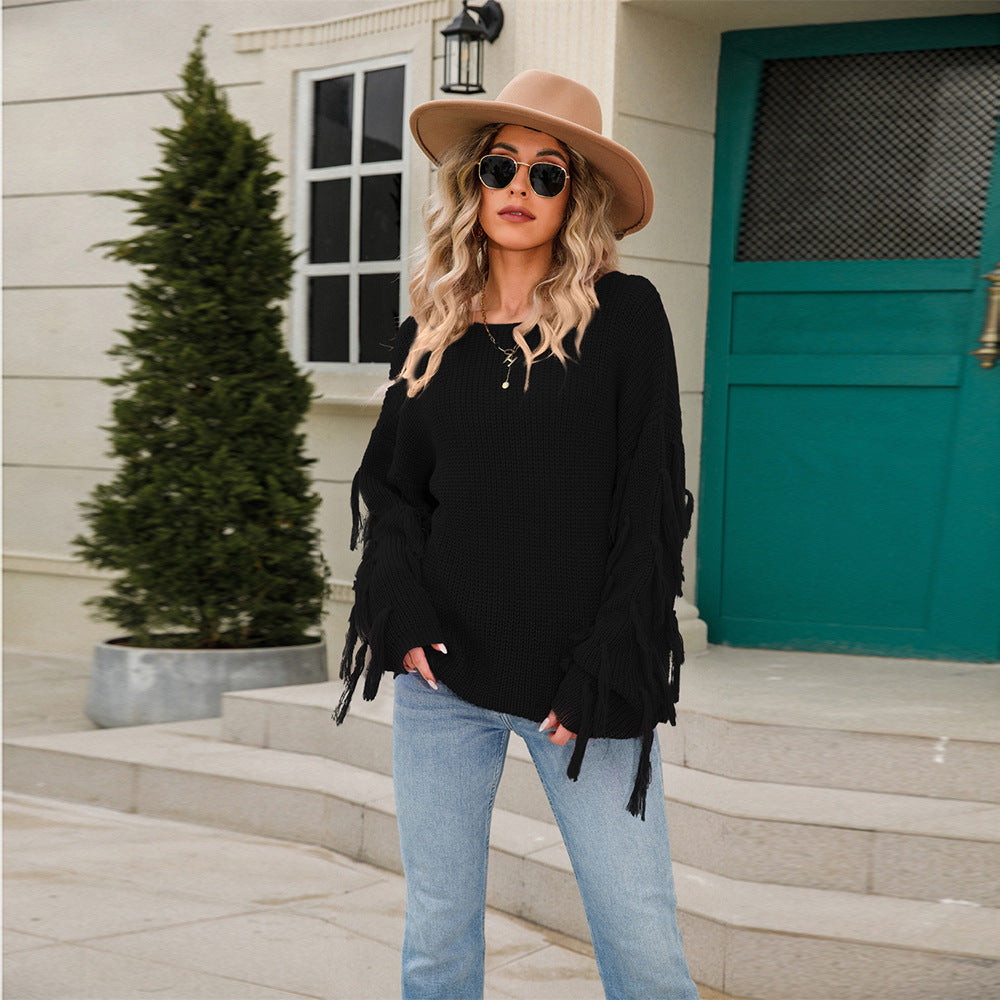 Popular Women's Spring Pullover Tassel Loose Sweater