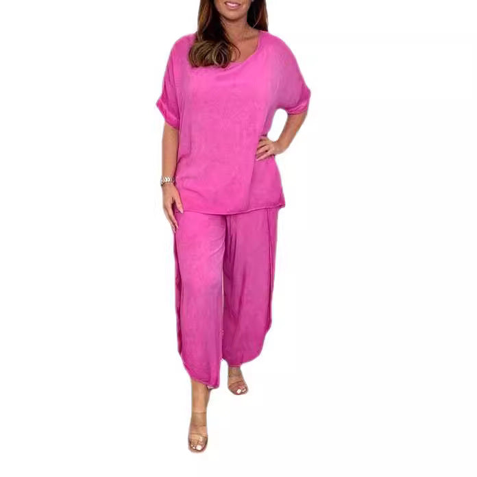Solid Color Split Side Wide Leg Fashion Casual Suit