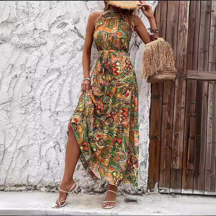 Women's Bohemian Retro Halter Dress Female Dresses