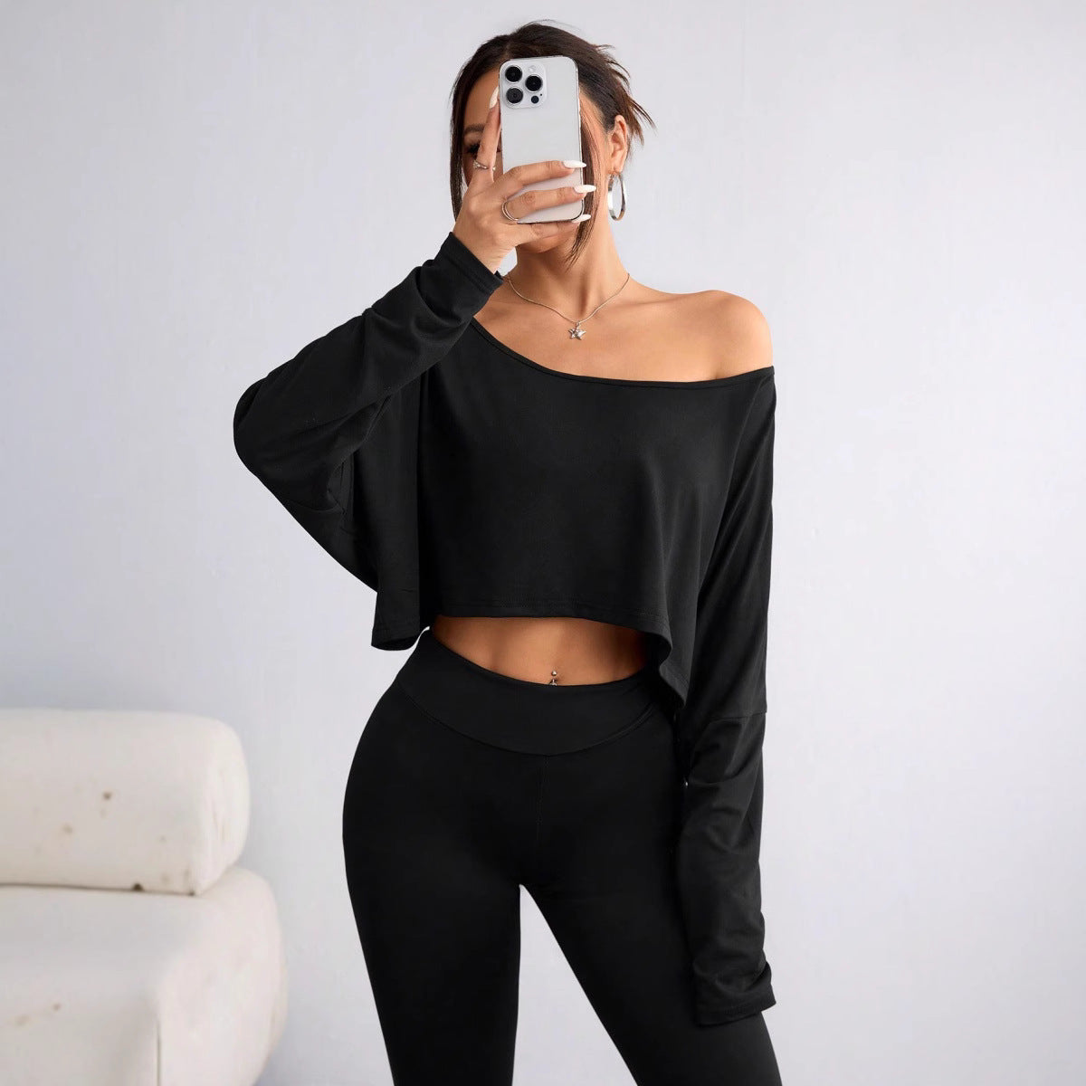 Women's Collar Bottoming Fashion Navel T-shirt Long Blouses